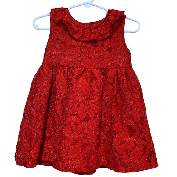 Wonder Nation Girls 18 Mos Red Lacy Sleeveless Machine Washable Frilly Dress - Picture 1 of 5